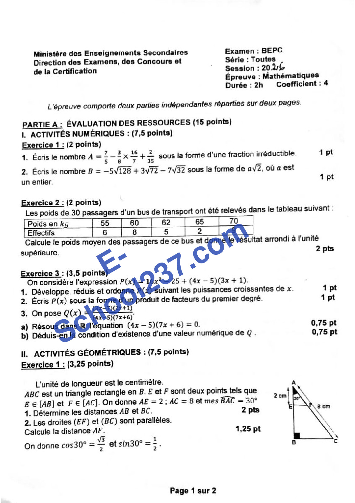 BEPC 2026 Maths